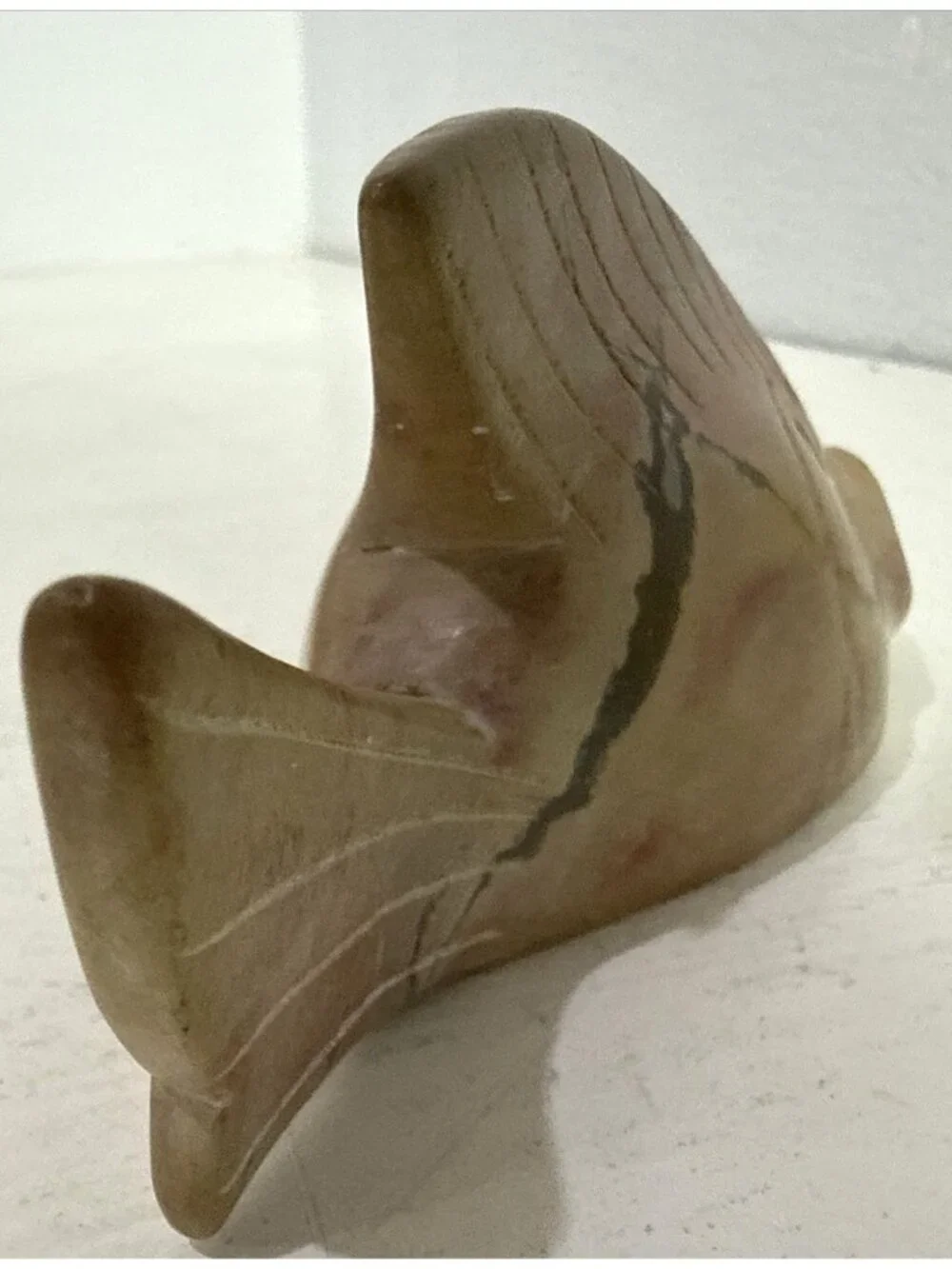 Hand Carved Natural Stone Fish Sculpture Statue Coastal Beach House Decor 4.5